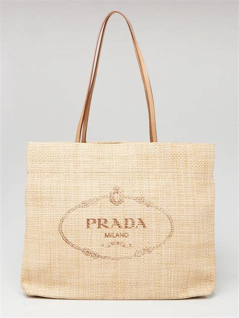 prada beige raffia beach tote bag